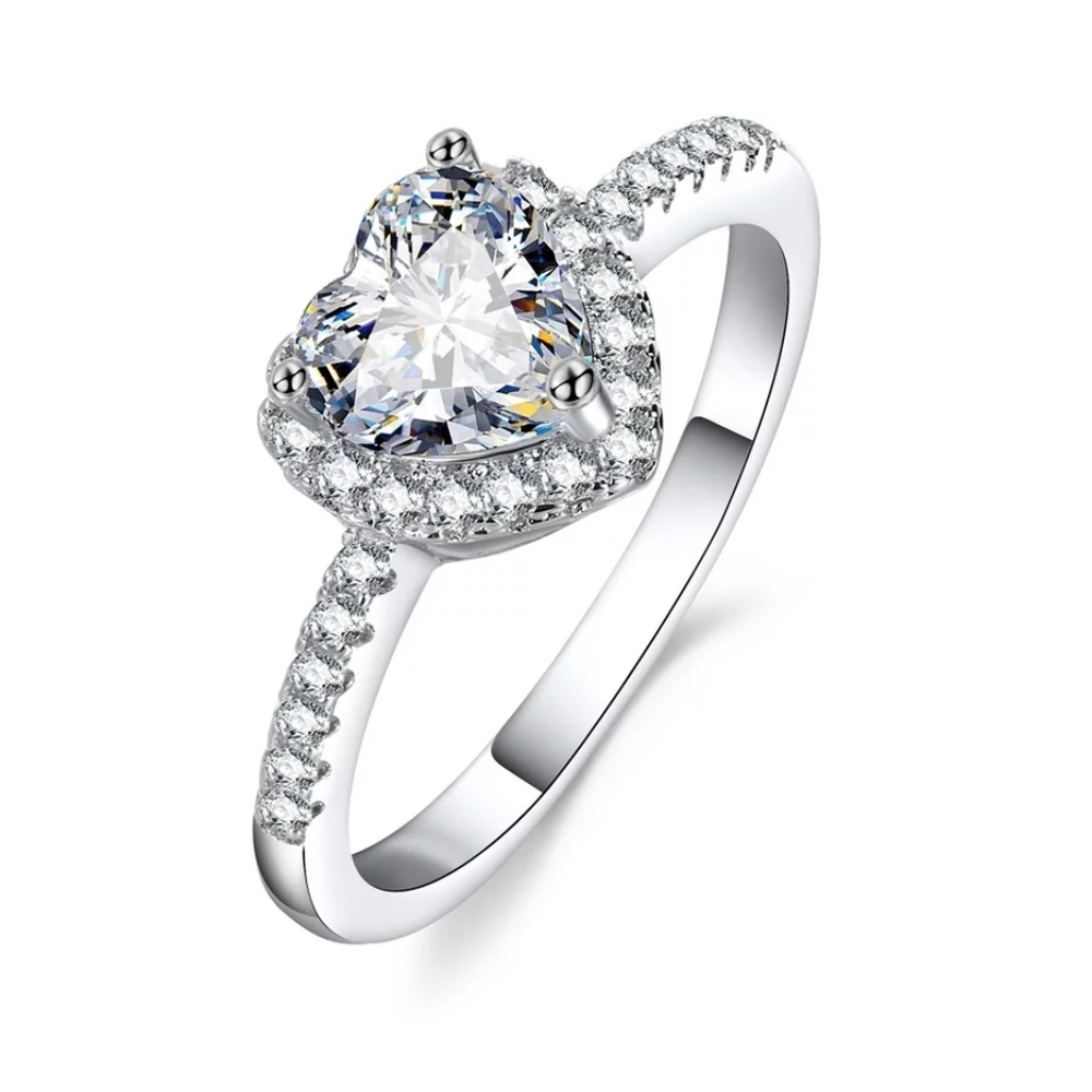 New Silver Heart Cubic Zirconia Stone Ring - Picture 4 of 4